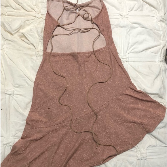 Lace Backless Asymmetrical Hem Glitter Dress - Picture 4 of 5